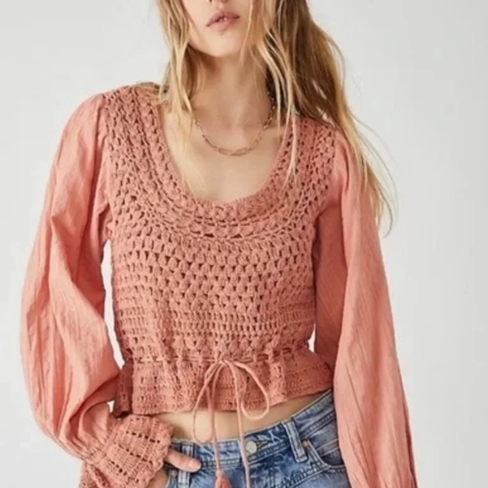 Free People Megan Crochet Top in Coral Sand